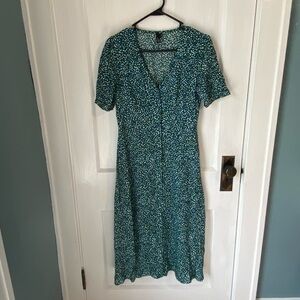 Teal Green Printed Midi Dress
